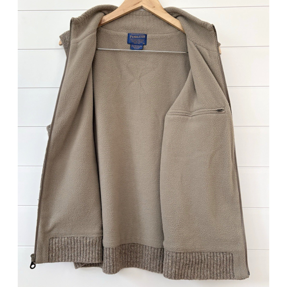 Pendleton Shetland Wool Zip Front Sweater Vest Fleece Lined Beige Tan Medium - Picture 3 of 16